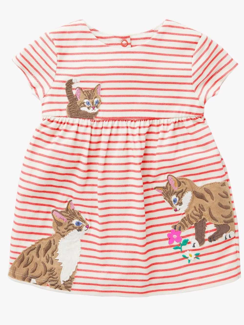 Mini Boden Baby Big Cat Striped Applique Jersey Dress, Ivory/Pink 3-6 mo